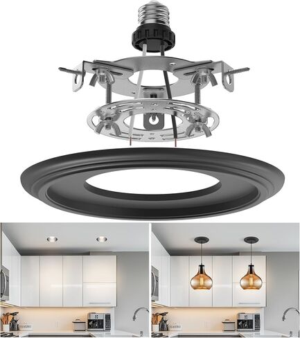 5" and 6" Recessed Can Light Conversion Kit, Light Fixture Upgrade, Pendant Light, Fan Compatible, Equipped with 7¾ Inch Decorative Plastic Medallion, Black Finish in Kuwait
