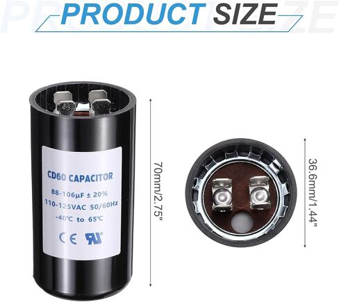 Meccanixity CD60 مكثف 88-106 UF/MFD ، 110-125 VAC CD60 تشغيل مكثف بدء تشغيل المحرك 50/60 هرتز لمحرك المروحة الكهربائية البدء في مضخة البئر ، الأسود in Kuwait