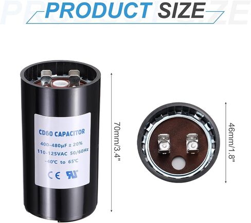 Meccanixity CD60 مكثف 88-106 UF/MFD ، 110-125 VAC CD60 تشغيل مكثف بدء تشغيل المحرك 50/60 هرتز لمحرك المروحة الكهربائية البدء في مضخة البئر ، الأسود in Kuwait