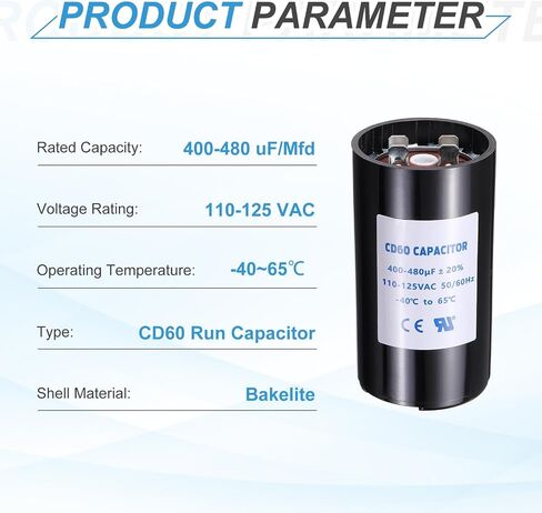 Meccanixity CD60 مكثف 88-106 UF/MFD ، 110-125 VAC CD60 تشغيل مكثف بدء تشغيل المحرك 50/60 هرتز لمحرك المروحة الكهربائية البدء في مضخة البئر ، الأسود in Kuwait