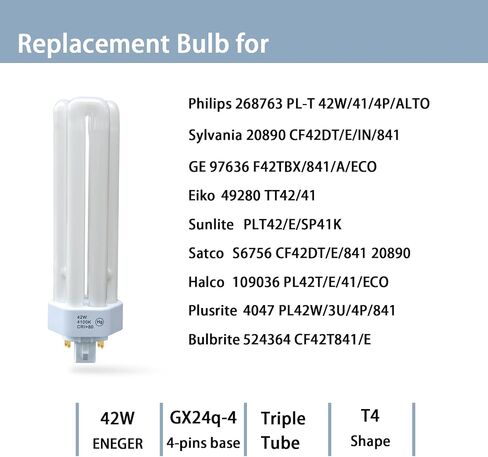 PLT-42W 841،4 PIN GX24Q-4 ، 42 واط 4100K الأنبوب الثلاثي ، لمبة ضوء الفلورسنت ، يحل محل Philips PLT-C42W/41/Alto ، Sylvania CF42DT/E/في/841/ECO (2Pack) in Kuwait