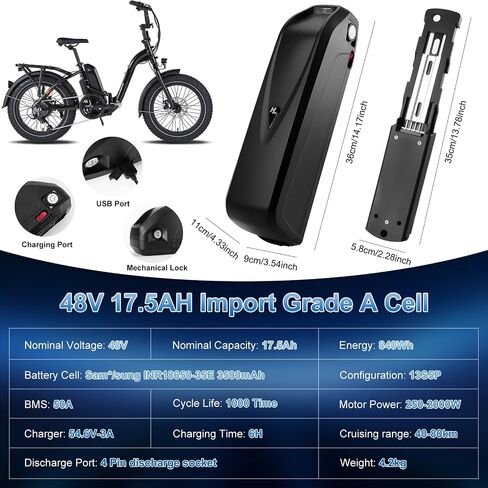 48V 17.5Ah Ebike Battery 50A BMS for 250-2000W Motor HL03 Electric Bike Battery for Electric Motorcycle/Mountain Bike/Motor Bike/Trike (48V 17.5Ah) in Saudi Arabia