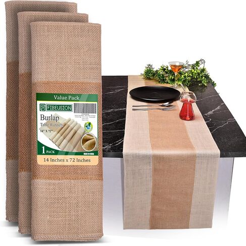 عداءات طاولة الخيش (حزمة من 1) - 14 "× 72" - عداء الحافة النهائية بدون فتراي - لا يوجد شريط أبيض على طراز مزرعة الرائحة على عداء الطاولة الطبيعي - مثالي لعيد الميلاد ، زفاف ، عيد الشكر in Kuwait