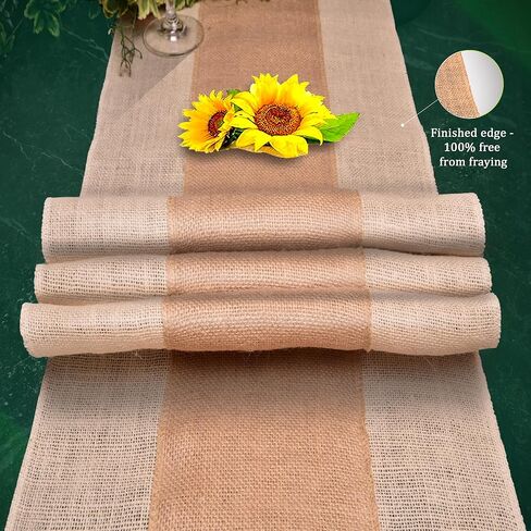 عداءات طاولة الخيش (حزمة من 1) - 14 "× 72" - عداء الحافة النهائية بدون فتراي - لا يوجد شريط أبيض على طراز مزرعة الرائحة على عداء الطاولة الطبيعي - مثالي لعيد الميلاد ، زفاف ، عيد الشكر in Kuwait
