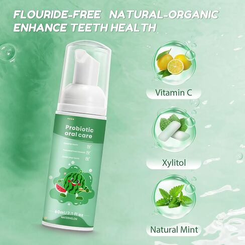 Fluoride Free Foam Kids Toothpaste - Natural Teeth Clean and Whitening Toothpaste with Strawberry and Watermelon Mint Flavor, Organic Travel for U Shaped Toothbrush in Saudi Arabia