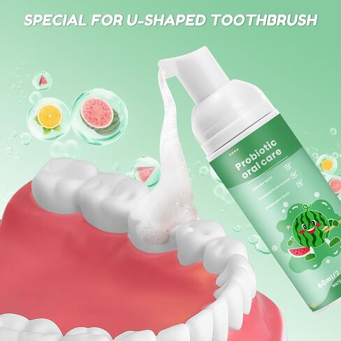 Fluoride Free Foam Kids Toothpaste - Natural Teeth Clean and Whitening Toothpaste with Strawberry and Watermelon Mint Flavor, Organic Travel for U Shaped Toothbrush in Saudi Arabia