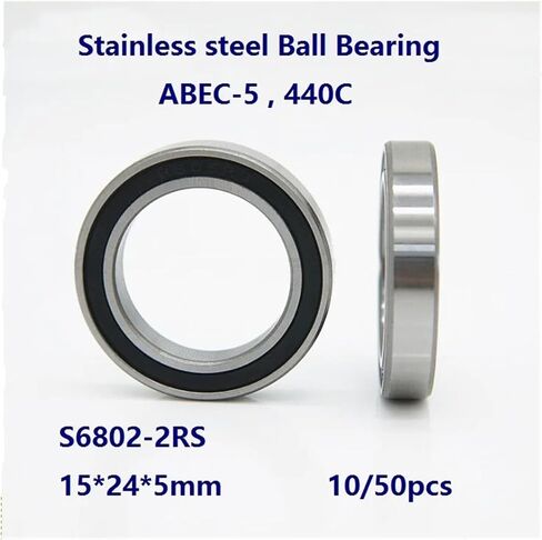 10/50pcs S6802-2RS S6802RS 15 * 24 * 5mm ABEC-5 Double Rubber Cover Stainless Steel Thin Deep Groove Ball Bearing 15×24×5mm in Saudi Arabia