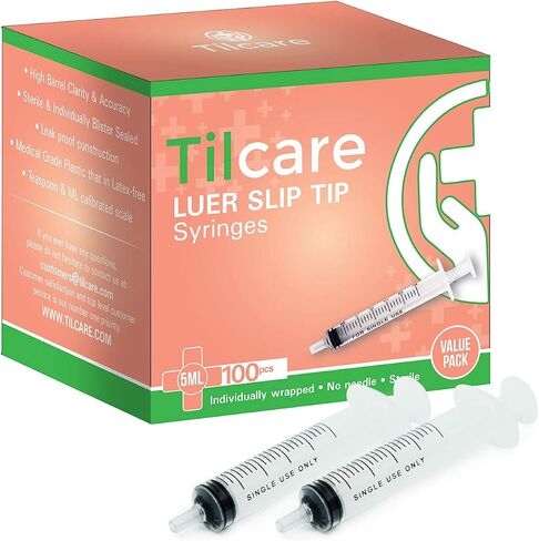 10ml Syringe Without Needle Luer Slip 100 Pack by Tilcare - Sterile Plastic Medicine Droppers for Children, Pets or Adults – Latex-Free Oral Medication Dispenser - Syringes for Glue and Epoxy in Kuwait