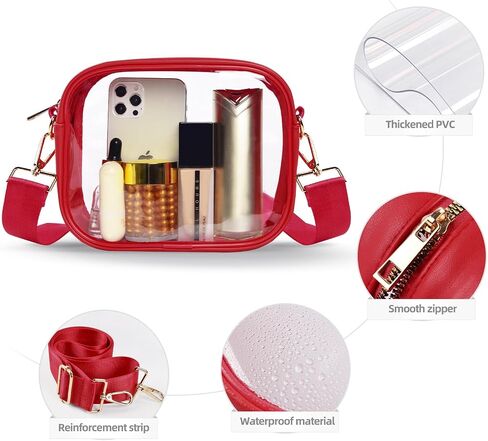 Clear Bag Stadium معتمدة ، حقيبة Crossbody صافية مع حزام قابل للإزالة وقابل للتعديل لحضور الحفل الرياضي in Kuwait