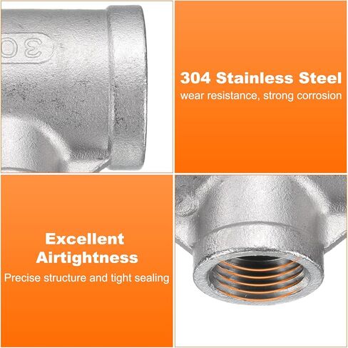 HARFINGTON Tee Pipe Fitting (1/2" x 1" x 1") NPT Female 304 Stainless Steel t Shaped Reducer 3 Way T-Connector for Industrial Connection Water Air Gas Oil Fuel in Saudi Arabia