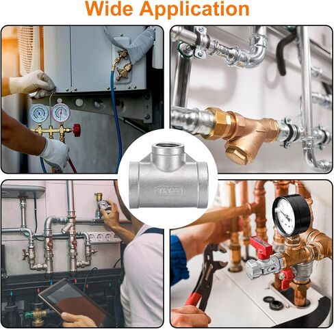 HARFINGTON Tee Pipe Fitting (1/2" x 1" x 1") NPT Female 304 Stainless Steel t Shaped Reducer 3 Way T-Connector for Industrial Connection Water Air Gas Oil Fuel in Saudi Arabia