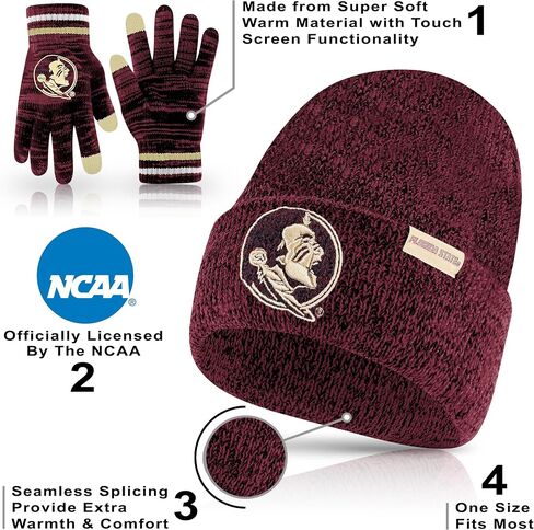 Ultra Game NCAA Unisex Kids Ncaa Official Super Soft Winter Beanie Knit Hat With Extra Warm Touch Screen Gloves in Saudi Arabia