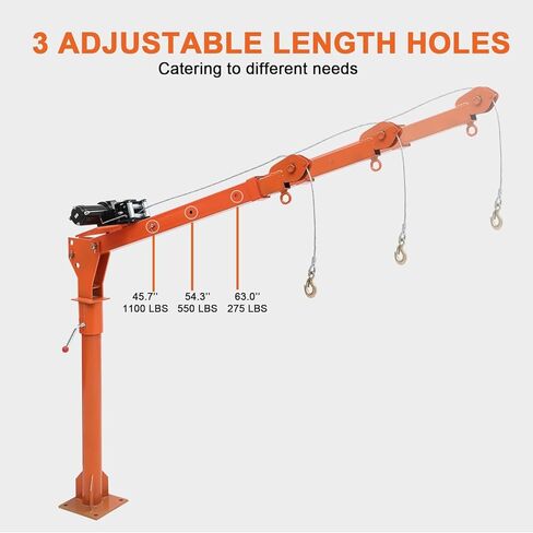 رافعة شاحنة كهربائية 1100 رطل مع وينش 3500 رطل ، وطيب القابل للطي الثقيل Jib Crane 360 ​​° ، وطفرة قابلة للتعديل/الطول لتصاعد الالتقاط - البناء ، والزراعة ، وحل الرفع الصناعي in Kuwait