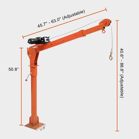 رافعة شاحنة كهربائية 1100 رطل مع وينش 3500 رطل ، وطيب القابل للطي الثقيل Jib Crane 360 ​​° ، وطفرة قابلة للتعديل/الطول لتصاعد الالتقاط - البناء ، والزراعة ، وحل الرفع الصناعي in Kuwait