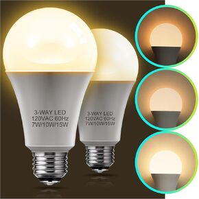 LOHAS 3 Way LED Light Bulbs 50/100/150W Equivalent, 3-Way LED Bulbs Soft White 3000K, Dimmable A19 Light Bulb E26 Base for Bedroom, Kitchen, Living Room, 2 Pack in Saudi Arabia