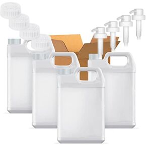 1 جالون بلاستيكي ، إبريق من طراز F (4 عبوات) آمنة للأغذية ، حاويات HDPE الشاقة للمياه ، الصلصات ، الصابون ، المنظفات ، السوائل مع غطاء أمان المسمار وغطاء المضخة (أبيض ، جالون 1) (4 عبوات) in Kuwait
