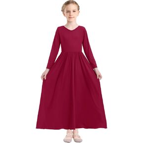 Girls Long Sleeve Praise Dance Dress V-Neck Liturgical Worship Dance Costumes Swing Lyrical Dancewear in Saudi Arabia