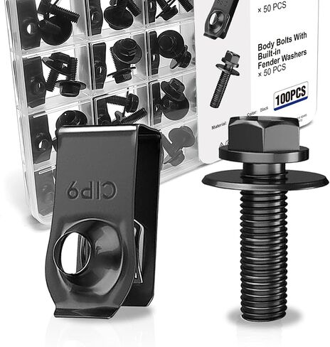 100 PCS Automotive Body Bolts and U-nut Clamp Kit Bumper Fender Liner Pull Metal Rust-Resistant U Retainer Universal Fastener Accessories Size U-Nuts 1′/0.52′/0.47′ and Bolts 0.46′/0.85′ M6-1 in Kuwait