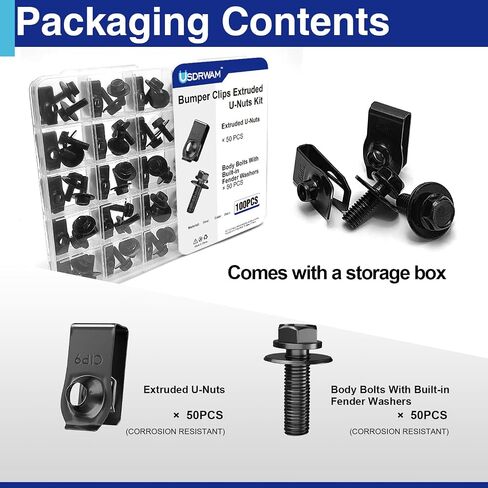 100 PCS Automotive Body Bolts and U-nut Clamp Kit Bumper Fender Liner Pull Metal Rust-Resistant U Retainer Universal Fastener Accessories Size U-Nuts 1′/0.52′/0.47′ and Bolts 0.46′/0.85′ M6-1 in Kuwait