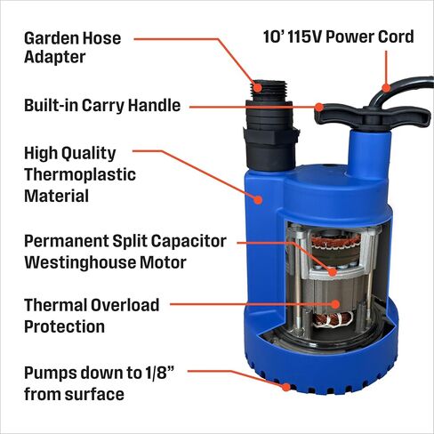 Westinghouse - 1/4 HP Sump Pump Submersible Water Pump Thermoplastic Portable Utility Pump High Flow Water Removal for Swimming Pool Garden Pond Basement Window Wells in Saudi Arabia