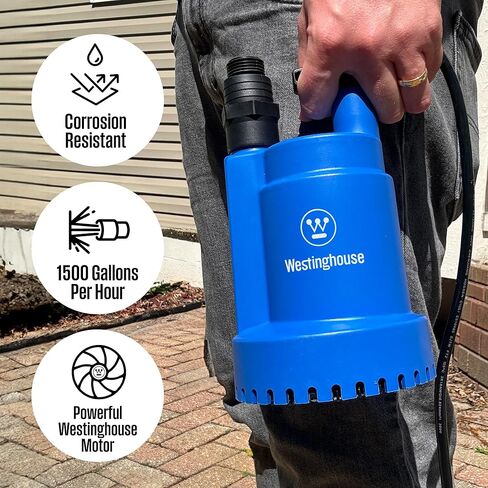 Westinghouse - 1/4 HP Sump Pump Submersible Water Pump Thermoplastic Portable Utility Pump High Flow Water Removal for Swimming Pool Garden Pond Basement Window Wells in Saudi Arabia