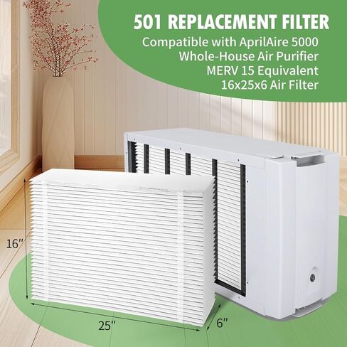 501 مرشح استبدال متوافق مع Aprilaire 5000 جهاز تنقية الهواء بالكامل ، 5000 مرشح استبدال 16x25x6 مرشح مكافئ MEV-15 ، 2 عبوة in Saudi Arabia