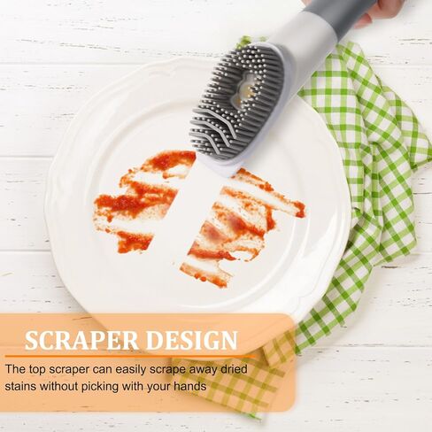 Soap Dispensing Dish Brush with 4 Replacement Heads (2 Silicone +2 Bristle), Kitchen Dish Wand Handle Scrubber Set, Silicone Dish Scrubber for Cleaning Dishes in Kuwait