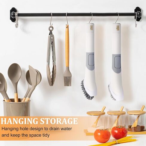 Soap Dispensing Dish Brush with 4 Replacement Heads (2 Silicone +2 Bristle), Kitchen Dish Wand Handle Scrubber Set, Silicone Dish Scrubber for Cleaning Dishes in Kuwait