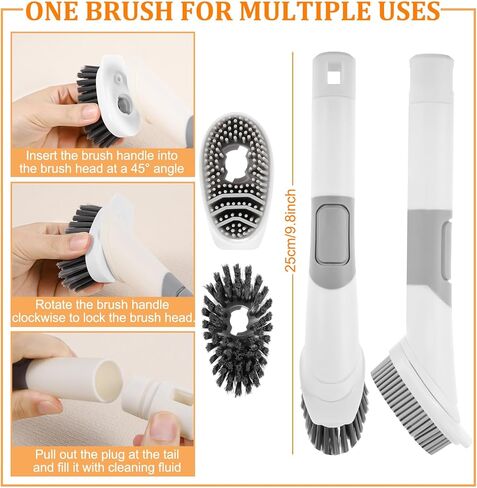 Soap Dispensing Dish Brush with 4 Replacement Heads (2 Silicone +2 Bristle), Kitchen Dish Wand Handle Scrubber Set, Silicone Dish Scrubber for Cleaning Dishes in Kuwait