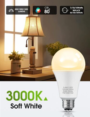 LOHAS 3 Way LED Light Bulbs 50/100/150W Equivalent, 3-Way LED Bulbs Soft White 3000K, Dimmable A19 Light Bulb E26 Base for Bedroom, Kitchen, Living Room, 2 Pack in Saudi Arabia