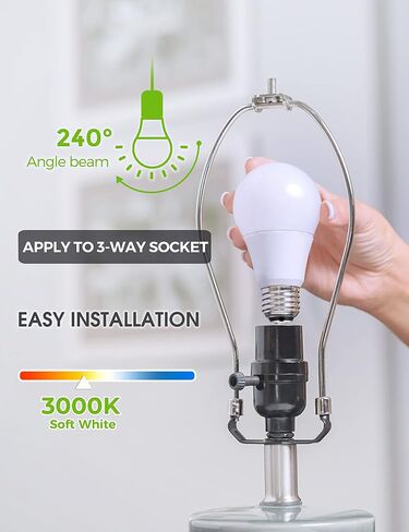 LOHAS 3 Way LED Light Bulbs 50/100/150W Equivalent, 3-Way LED Bulbs Soft White 3000K, Dimmable A19 Light Bulb E26 Base for Bedroom, Kitchen, Living Room, 2 Pack in Saudi Arabia
