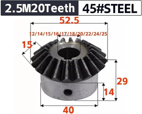 1pcs التروس المائل 2.5m 20teeth inner hole12/14/15/16/17/18/22/22/22/22/25 مم 90 درجة حرارة زاوية تروس الصلب in Saudi Arabia