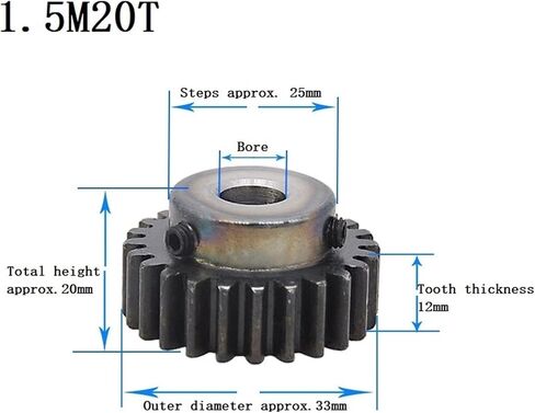 Steel Motor Drive Gear 1pcs Spur Gear 1.5M 20T Carbon Steel High Frequency Quenching Teeth Gear Wheel Bore Size 6/6.35/7/8/10/12/14/15mm(7mm) in Saudi Arabia