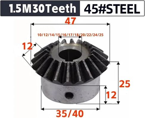 1pcs Bevel Gear 1.5M30Teeth Inner Hole 10/12/14-18/20/22/24/25mm Gear45#Steel90Degrees Meshing Angle Steel Gears Screw Hole M5(20mm) in Saudi Arabia