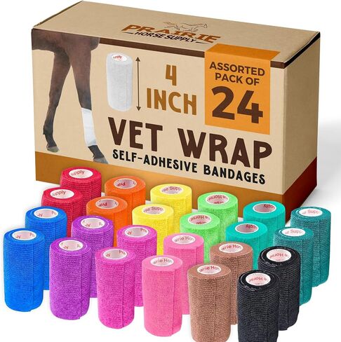 Prairie Horse Supply Vet Wrap Tape Bulk (Assorted Colors) (6 Pack) (4 Inches Wide) Vet Wrap Medical First Aid Tape Self Adhesive Adherent for Ankle Wrist Sprains and Swelling in Kuwait