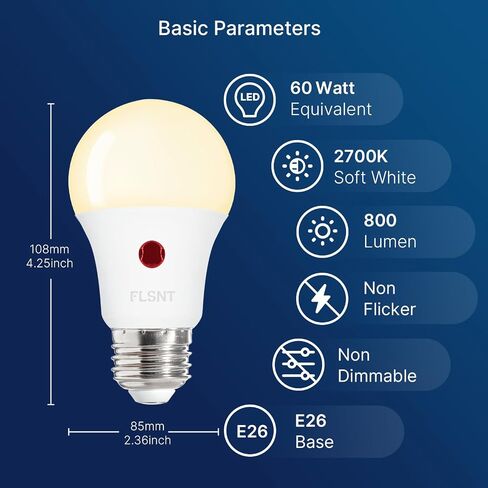 FLSNT Dusk to Dawn Outdoor Sensor A19 LED Edison Bulbs, 9W (60W Eqv.), 800LM,Vintage Filament E26 Base, Auto On/Off Photocell Automatic for Energy-Efficient Outdoor Lighting, 2700K Soft White, 4 Pack in Kuwait