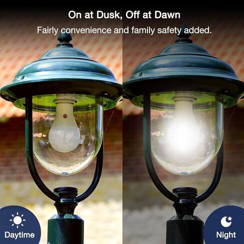 Flsnt Dusk to Dawn Outdoor Sensor A19 LED Edison Plubs ، 9W (60W EQV.) ، 800lm ، Fintage Filament E26 BASE ، Auto ON/OFF PHOTOCELL Automatic للإضاءة الخارجية الموفرة للطاقة ، 2700K أبيض ناعم ، 4 حزمة. in Kuwait
