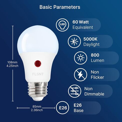Flsnt Dusk to Dawn Outdoor Sensor A19 LED Edison Plubs ، 9W (60W EQV.) ، 800lm ، Fintage Filament E26 BASE ، Auto ON/OFF PHOTOCELL Automatic للإضاءة الخارجية الموفرة للطاقة ، 2700K أبيض ناعم ، 4 حزمة. in Kuwait