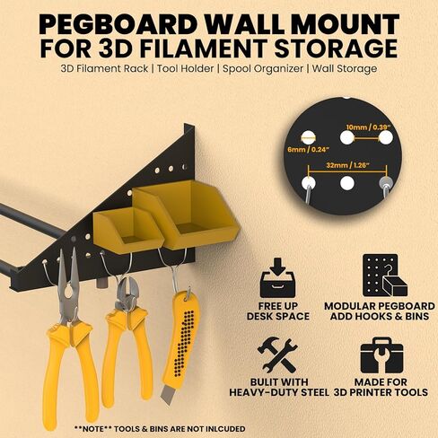 3D Printer Filament Storage Rack Wall Mount Shelf Holds 18 Plus 1kg Spools Heavy Duty 60kg Capacity with Pegboard Side Panels Filament Rack 3D Filament Storage Accessories Organizer(2 Pack) in Saudi Arabia