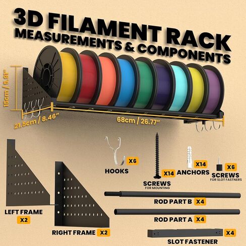 3D Printer Filament Storage Rack Wall Mount Shelf Holds 18 Plus 1kg Spools Heavy Duty 60kg Capacity with Pegboard Side Panels Filament Rack 3D Filament Storage Accessories Organizer(2 Pack) in Saudi Arabia