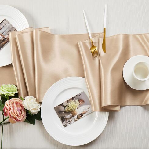 12pcs Taupe Satin Table Runners 12" x 108", Elegant and Smooth Silky Fabric Table Decor for Wedding Banquet Birthday Decoration in Saudi Arabia