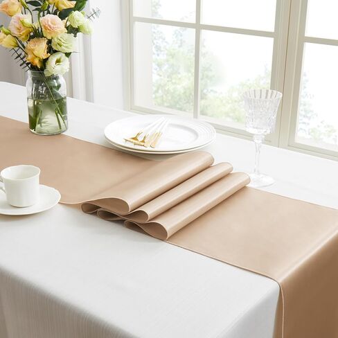 12pcs Taupe Satin Table Runners 12" x 108", Elegant and Smooth Silky Fabric Table Decor for Wedding Banquet Birthday Decoration in Saudi Arabia