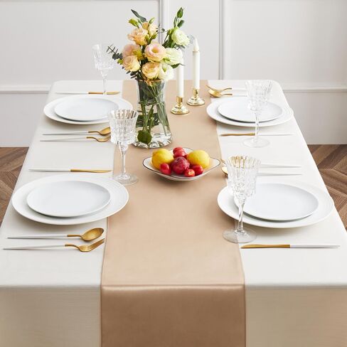 12pcs Taupe Satin Table Runners 12" x 108", Elegant and Smooth Silky Fabric Table Decor for Wedding Banquet Birthday Decoration in Saudi Arabia