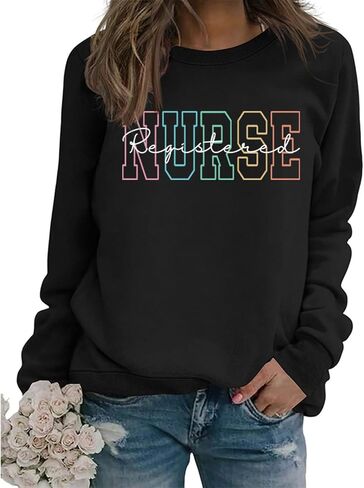 ممرضة مسجلة من النوع الثقيل نساء RN ممرضة طويلة الأكمام القمصان الرسم الطالبة الطالبة الطالبة pullover in Saudi Arabia