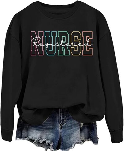 ممرضة مسجلة من النوع الثقيل نساء RN ممرضة طويلة الأكمام القمصان الرسم الطالبة الطالبة الطالبة pullover in Saudi Arabia
