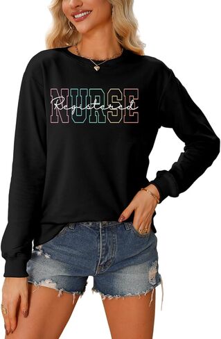 ممرضة مسجلة من النوع الثقيل نساء RN ممرضة طويلة الأكمام القمصان الرسم الطالبة الطالبة الطالبة pullover in Saudi Arabia