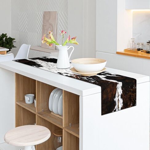 Western Cowhide Table Runner Black Brown Cow Print Table Runners Western Home Decor for Wedding Party Dinner Table Decorations 13 x 71 Inch (13x71 Inch, Black Cowhide Print) in Kuwait