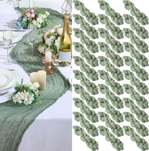 30 حزمة Sage Green CheesectOmloth Table Runner 16 × 110 بوصة شاش ريفي بوهو بوليستر طاولة زفاف العدائين لزخارف حفل زفاف عيد ميلاد in Saudi Arabia