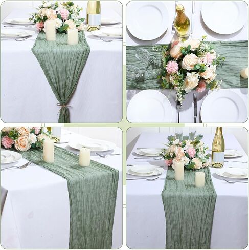 30 حزمة Sage Green CheesectOmloth Table Runner 16 × 110 بوصة شاش ريفي بوهو بوليستر طاولة زفاف العدائين لزخارف حفل زفاف عيد ميلاد in Saudi Arabia