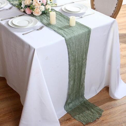 30 حزمة Sage Green CheesectOmloth Table Runner 16 × 110 بوصة شاش ريفي بوهو بوليستر طاولة زفاف العدائين لزخارف حفل زفاف عيد ميلاد in Saudi Arabia